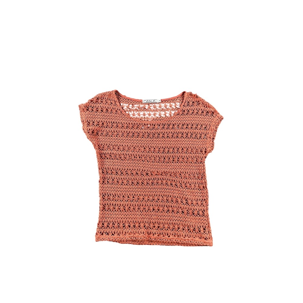 Chloe K Womens Burnt Orange Crochet Open Knit Cap Sleeve Scoop Neck Top Small